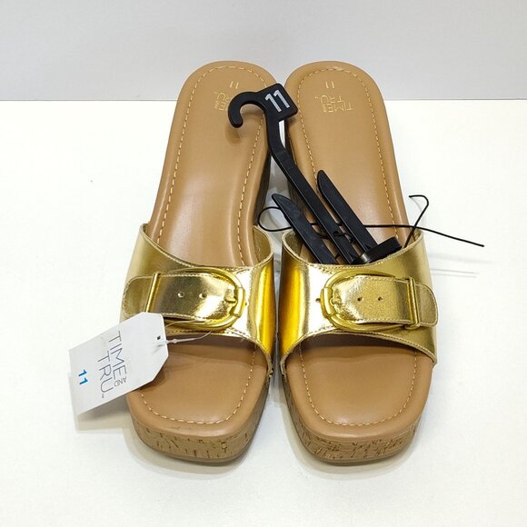 Time and Tru Gold Buckle Cork Wedge Platform Memory Foam Sandals Size 11 NWT - Picture 5 of 9